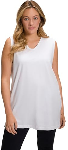 Ulla Popken Damen Top, V-Ausschnitt, Relaxed, Ärmellos, Baumwolle T-Shirt