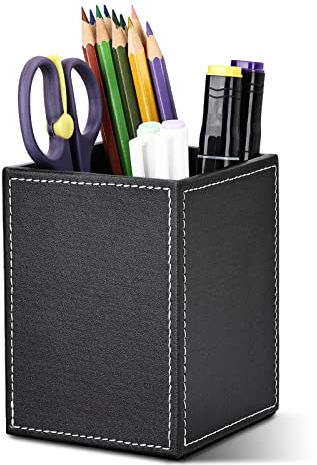 GORESE Quadratischer Leder Stiftehalter, Stifteköcher Schreibtisch Organizer Stiftebox Bleistifthalter Füllfederhalter Pinselhalter Organizer für Büro, Schule, Haushalt und Kinder (Schwarz)