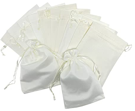 Oblique Unique® Baumwollbeutel mit Zugband 12 Stück Stoffsäckchen Stoffbeutel für Geschenke als Deko zu Weihnachten für DIY Adventskalender UVM. (Creme)