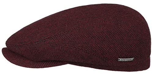Stetson Belfast Flatcap Schiebermütze Herrenkappe Herringbone mit Innenfutter Baumwolle Herbst Winter dunkelrot 58 cm