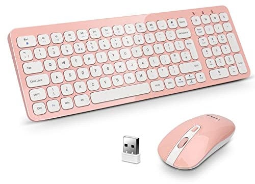 LeadsaiL Wireless Keyboard and Mouse Set, Wireless USB Mouse and Compact Computer Keyboards Combo, QWERTY UK Layout for HP/Lenovo Laptop and Mac-Pink
