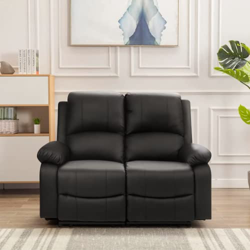 Comfy Living Reclining Faux Leather Sofa Set In Brown or Black- 3 Piece, 2 Piece, Armchair (Black, 2 Seat Only)