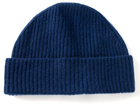 Villand 100% Kaschmir Gerippter Umgeschlagener Hut für Männer, Ultra-Weiche Reine Kaschmir Winter Skimütze (Marineblau)