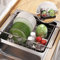MAJALiS Escurreplato para Fregadero, Doble Uso para Encimeras y sobre Fregadero, Escurridor de Platos Extensible de Acero Inoxidable para Encimera de Cocina con Porta Utensilios y Portavasos, Plata