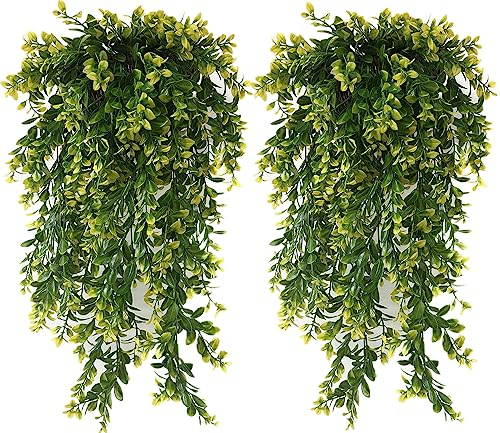 Künstliche Hängepflanzen, künstliche Ranken, Kunststoffblätter, Efeu, UV-beständige Pflanze für drinnen und draußen, Garten, Büro, Dekoration, Weihnachten, Hochzeit, Partykörbe, DIY-Dekoration, gelb,