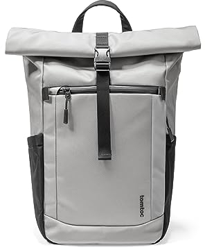 tomtoc Rolltop Laptop Rucksack, 17-20 Liter Tagesrucksack Laptop Rucksäcke Passt 13-15,6 Zoll Computer, Schulrucksack Backpack Daypack für Herren Damen, Grau