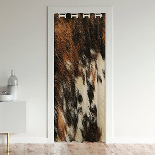Homemissing Cuir de Vache Rideau de Porte 86x203cm Cuir de Vache Ferme Rideaux de Chambre Western Ferme Animaux Rideau Occultant Rideaux Vacheboy Brun Beige