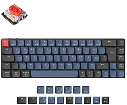 Keychron K7 Pro QMK Ultraschlanke Hot-Swap-fähige kabellose Bluetooth-Tastatur, 65% deutsches DE-ISO-Layout, programmierbare Makro-RGB-Hintergrundbeleuchtung mit Low-Profile-Gateron-Roter Schalter