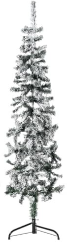 prissent Weihnachtsbaum, Schnee beflockt, halb grün und weiß, 150 cm, platzsparend, künstlicher dünner Baum gegen die Wand, wirtschaftliche Weihnachtsdekoration, realistischer Effekt
