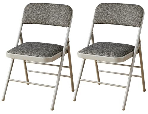 Klappstuhl aus Stahl, zusammenklappbar, Esszimmerstühle, Klappstühle mit Stahlrahmen, für Büro, Hochzeit, Innenbereich, Klappstühle mit Kissen, Grau, 4 Stück