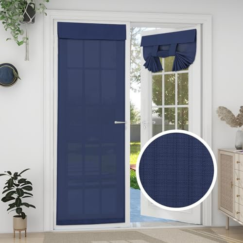 Easy-Going Linen Look French Door Curtains, Light Filgtering Privacy Window Door Curtain for Patio Glass Door Blind Tie Up Shade, 1 Panel, 26x68 inch, Navy Blue