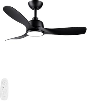 CJOY 42 inch Ceiling Fans with Lights and Remote, Black Ceiling Fan with Lamp, Quiet DC Reversible 3 Blades, 3 Colour Temperatures, 6 Speeds, Dimmable LED Fan Light for Bedroom