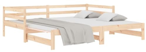 vidaXL Tagesbett, Ausziehbar Schlafsofa mit Lattenrost, Bettsofa Gästebett für Schlafzimmer Wohnzimmer, Sofa Bett Ausziehbett, 90x190cm Massivholz Kiefer