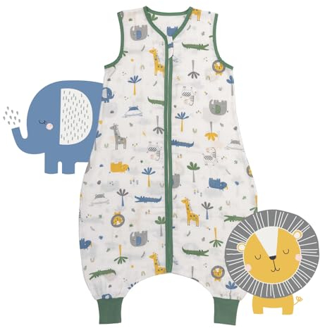 Slumbersac gigoteuse à pieds été pour bébé 0.5 Tog 80 cm en mousseline de bambou, douce et légère, Jungle | Turbulette été non rembourrée avec ouvertures aux jambes, taille 80-90 cm