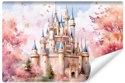 Muralo - Fototapete 3D Effekt - Selbstklebende Tapete 3D - Tapeten für Wohnzimmer Schlafzimmer - Fototapete selbstklebend - Märchenhaftes Aquarell-Schloss Motiv - Br.254cm x Hö.184cm