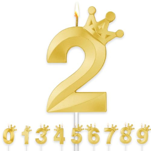 Birthday Candles for Cakes, Gold Crown Number Candle, Birthday Cake Decorations, Happy Birthday Candle, Cake Candles Cake Topper Decorations for Birthday Party Wedding Anniversary (Gold 2)