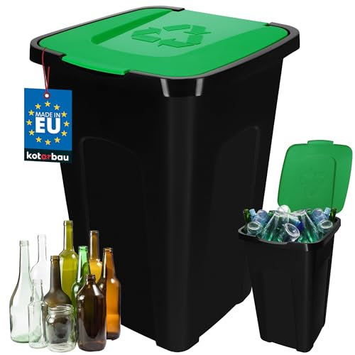 KOTARBAU® Cubo de basura de 50 l con tapa para separación de residuos de polietileno verde con tapa, cubo de basura de cocina, cubo de basura con tapa para interior y exterior, contenedor verde,