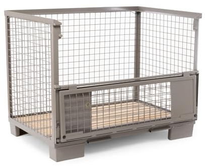 HEMMDAL Euro-Gitterbox mit 2 Doppelvorderwandklappe | 1.500 kg Tragkraft | HxBxT 97 x 124 x 83,5 cm | Grau | 5 x 5 cm Maschenweite | aus Stahl | stapelbar | tauschfähig | Gitterbehälter