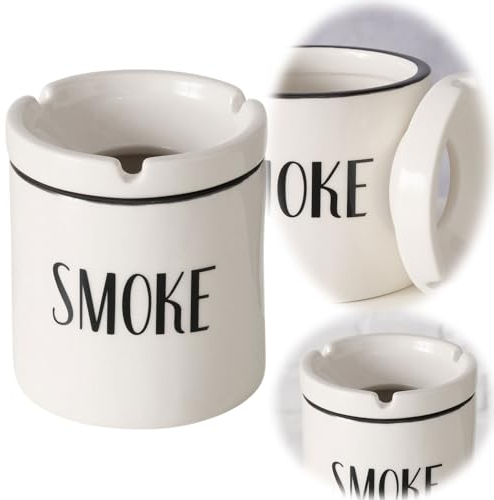 LS-LebenStil XL Sturmaschenbecher 10x9cm Smoke Keramik Weiß Schwarz Windaschenbecher Aschenbecher