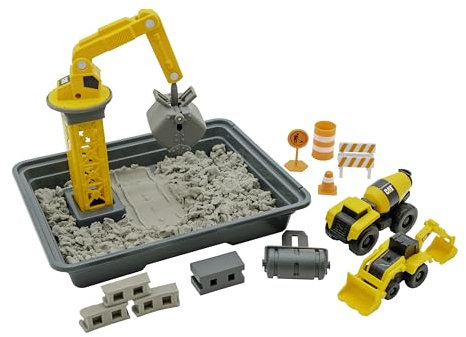 CAT Jouets de Construction Dig N’Build Concrete Playset avec 340 grammes de composé et de conteneur de Stockage | Construction Cadeaux et Jouets 3 Ans et +, Jaune