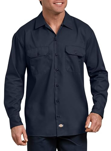 Dickies Flex Relaxed Fit Long Sleeve Work Shirt, Dark Navy, XL