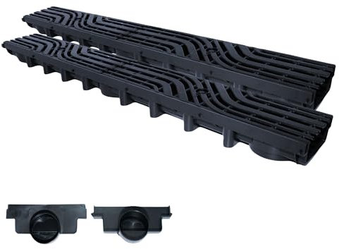 Entwässerungsrinne Belastungsklasse B125 12,5 Tonnen, 63mm/98mm/148mm Gußrost komplett SET Wellenmuster (2m 63mm + 2 Stirnwände) | 52,00€ pro meter