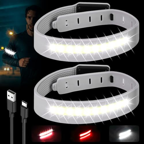 LED Armband USB, 2 Stück COB Leuchtarmband LED Reflective Band Laufarmband Lichtband Kinder Leuchtbänder Reflektorband Licht Sicherheit Licht für Joggen Laufen Running Sports