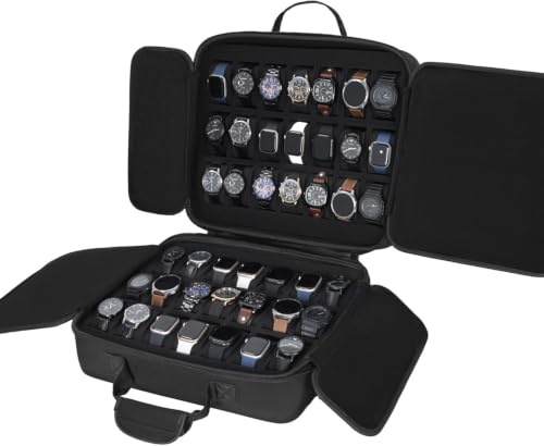 LASUK 42 Slots Watch Case, Portable Hard Storage Box, Black | Padded Case, Wristwatch Travel Case, Unisex, Gift Idea, for Watch Display and Organization
