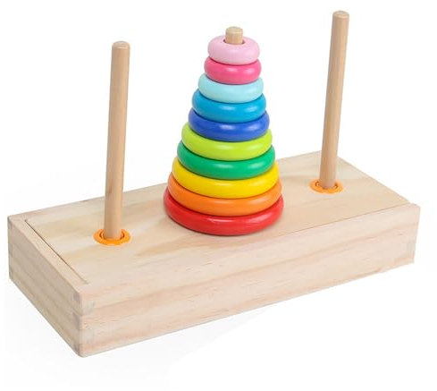 Turm von Hanoi, 10 Ringe Puzzle Holz-Logikspielzeug mit Aufbewahrungsbox Logikpuzzle Denkaufgabe Intellektuelles Spielzeug für (Kleine Größe)