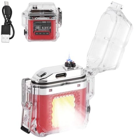Kinberry Rechargeable Electric Lighter - USB Rechargeable Electronic with Display Windproof Lighter Dual Arc Plasma Lighter with LED Light Cool Lighters for Candles Indoor Outdoor Camping(Red)