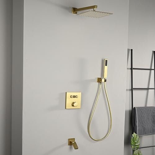 BiaoTeng Colonne de Douche Encastrer 3 Fonctions Ensemble de Douche Mural avec Douchette Set de Douche Encastrée Kit Douche Or Brossé