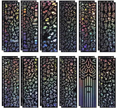 AOZUO 24 Blatt Sticker Glitzer, Glitzer Aufkleber Holografische Folie Selbstklebende Glitzer Aufkleber Wasserfest Dekorative Sticker für DIY Scrapbooking Fotoalbum Wasserflasche und Handyhülle