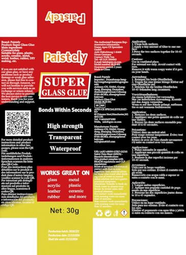 Super Glass Glue, Waterproof And Heat-Resistant Adhesive for Glass Repair, Glass Glue Strong Clear, Superglue For Bonding Glass, Ceramic, Plastic, Vinyl, Acrylic, Metal, Etc. (30g)