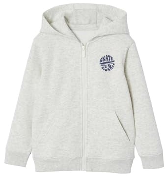 Vertbaudet Jungen Kapuzensweatjacke Basic mit Recycling-Polyester weiß meliert 158/164