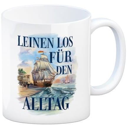 Segelschiff verlässt Hafen Kaffeebecher Leinen los Maritime Tasse für Segel-Enthusiasten, ideal für Büro und Freizeit