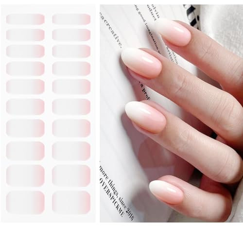 JMEOWIO Nagelfolie UV Härtend Weißer Creme Rosa Farbverlauf UV Gel Nail Strips Nagelsticker Nagelaufkleber Nail Art Dekoration Nageldesign Zubehör