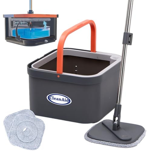 CleanAid AquaSplit Mop Set with Bucket, Separates Dirt from Fresh Water, Innovative 2 Chamber Floor Mop Set, Self-Wringing, Includes 2 Microfibre Mop Covers