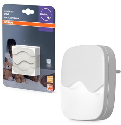 OSRAM LUNETTA Wave Nachtlicht in Weiß aus Kunststoff, warmweißes Licht, IP20-Schutz, für Kinderzimmer und Innenbereiche