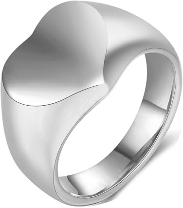 Calefee Eheringe Herren Einzeln Schlicht, Personalisierte Ringe Damen Edelstahl Siegelring Breit 12 mm Herzform, Größe 57