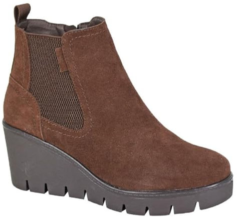 Cipriata AMINA L708 - Stivaletti da donna in camoscio con cerniera interna, rinforzo, memory foam, zeppa, Marrone cioccolato, 40 EU