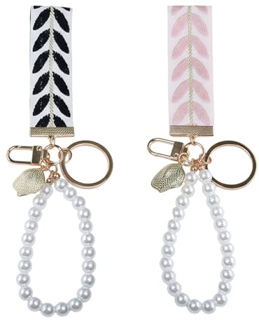 2 Pièces Porte Clé Femme en Imitation de Perles Porte Clef Voiture Bijoux de Sac a Main Femme, Porte-Billets Portefeuille Sac à Main Accessoires, Cadeau pour Femmes Filles