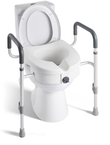 VEVOR Raised Toilet Seat with Arms, 350 lbs Capacity, 5-Inch Lift Height & Adjustable Width, Widened Commode Elevated Toilet Seat Riser with Handles for Seniors, Elderly, Handicap, Disabled, Adults