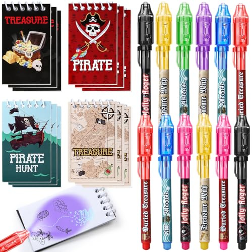 Toyssa Piraten Party Mitgebsel Kindergeburtstag mit UV Stift Notizbuch | Einzigartiger Zauberstift, Pirat Pinata Füllung Give Aways Gastgeschenk Kindergeburtstag Junge