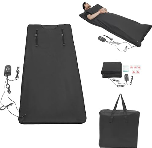 Manta térmica para sauna de infrarrojos, 500 W, para sauna, con mando a distancia, bolsa portátil, 30-70 ℃ 20-60 min, para sudar, relajación, desintoxicación, mejora la piel