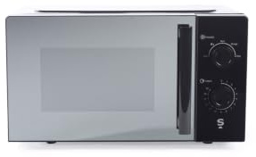 Salter Manual Microwave 20L 800W With Defrost | 5 Power Levels, 35 Minute Timer, Manual Dial Controls, 25.5 Cm Glass Turntable, Black Mirrored Finish, Freestanding
