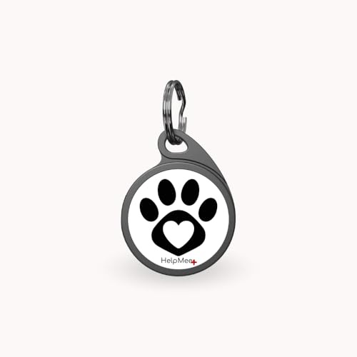 SOS Haustiermarke Hundemarke mit Notfallprofil – NFC & QR Code – deutsche HelpMee® Marke – Für Hunde, Katzen – weltweit abrufbare Infos mit allen Smartphones Schwarz