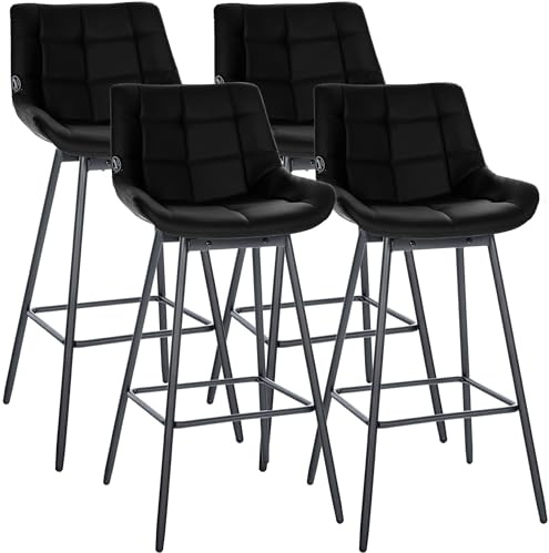 CLP Barhocker 4er Set mit Lehne Weston, Barstuhl drehbar 180° Schwenkfunktion, gepolsterter Sitz, stabiles Metallgestell, Farbe:schwarz, Material:Kunstleder