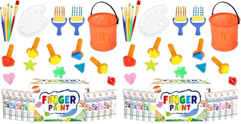 BLOT Peinture au Doigt Lavable pour Enfant Non Toxique Kit de Peinture Doigt avec Éponge Pinceaux Palette pour Enfants Apprentissage Précoce Petits Cadeau (Lot de 2)