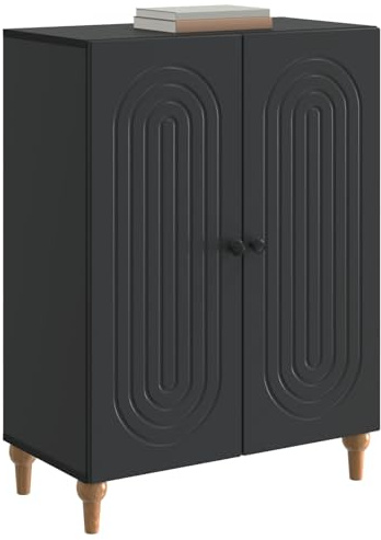 vidaXL Sideboard Schwarz 66 x 34,5 x 90 cm Holzwerkstoff, Wohnzimmer Aufbewahrung, Rechteckige Anrichte, Moderner Stil, Großer Schrank mit Regalen, Minimalistische Streifenmuster