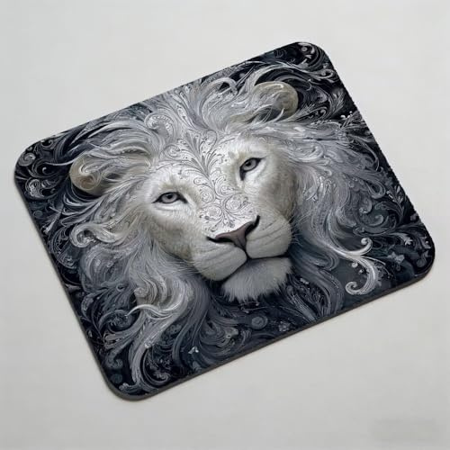 Tapis de Souris Lion Blanc, Tapis de Souris Gaming avec Base en Caoutchouc Antidérapante, Imperméable, Mousepad Petit Portable pour Bureau Maison, PC et Ordinateur Portable 500x250x3mm 0O-866